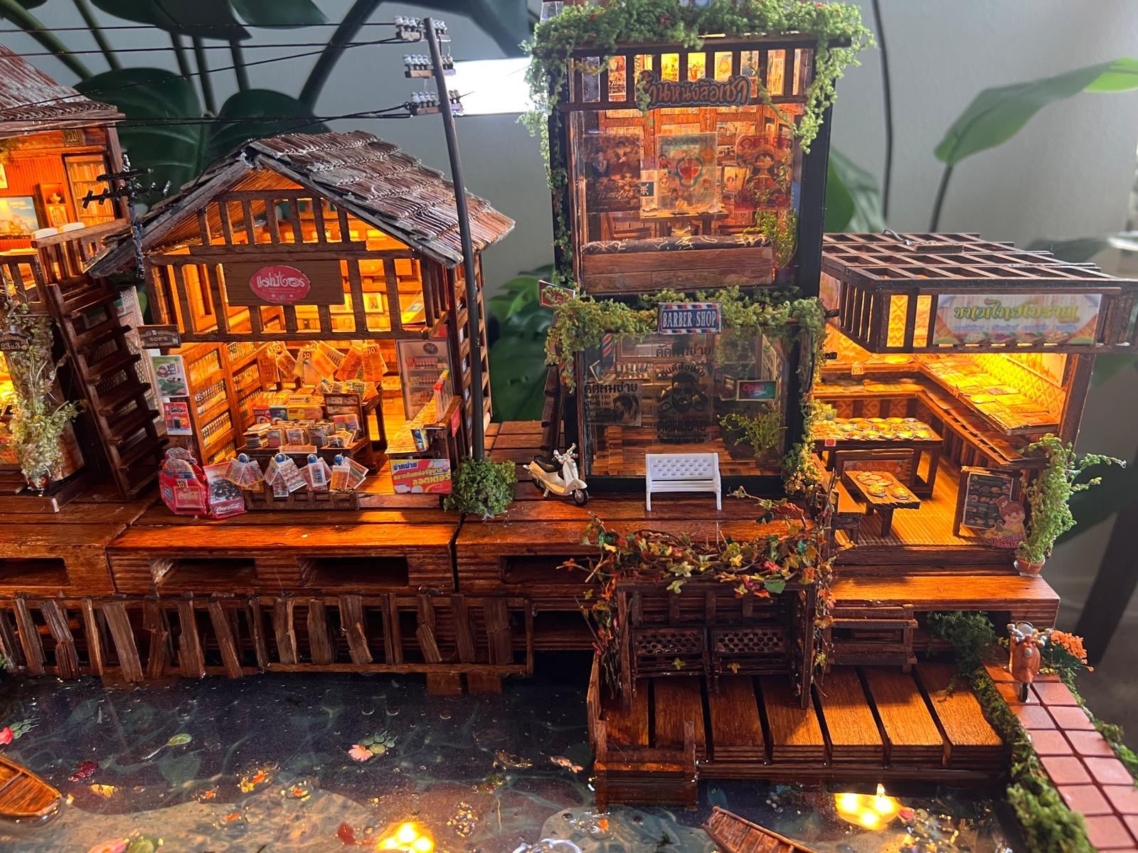 A detail of Sirena's hand-built miniature village