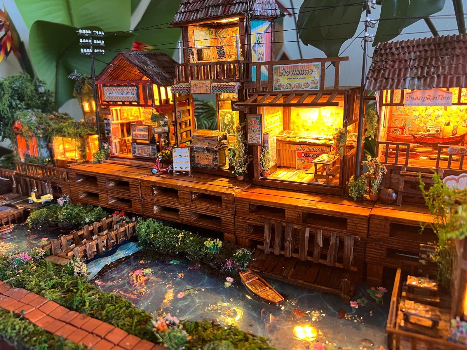 A detail of Sirena's hand-built miniature village