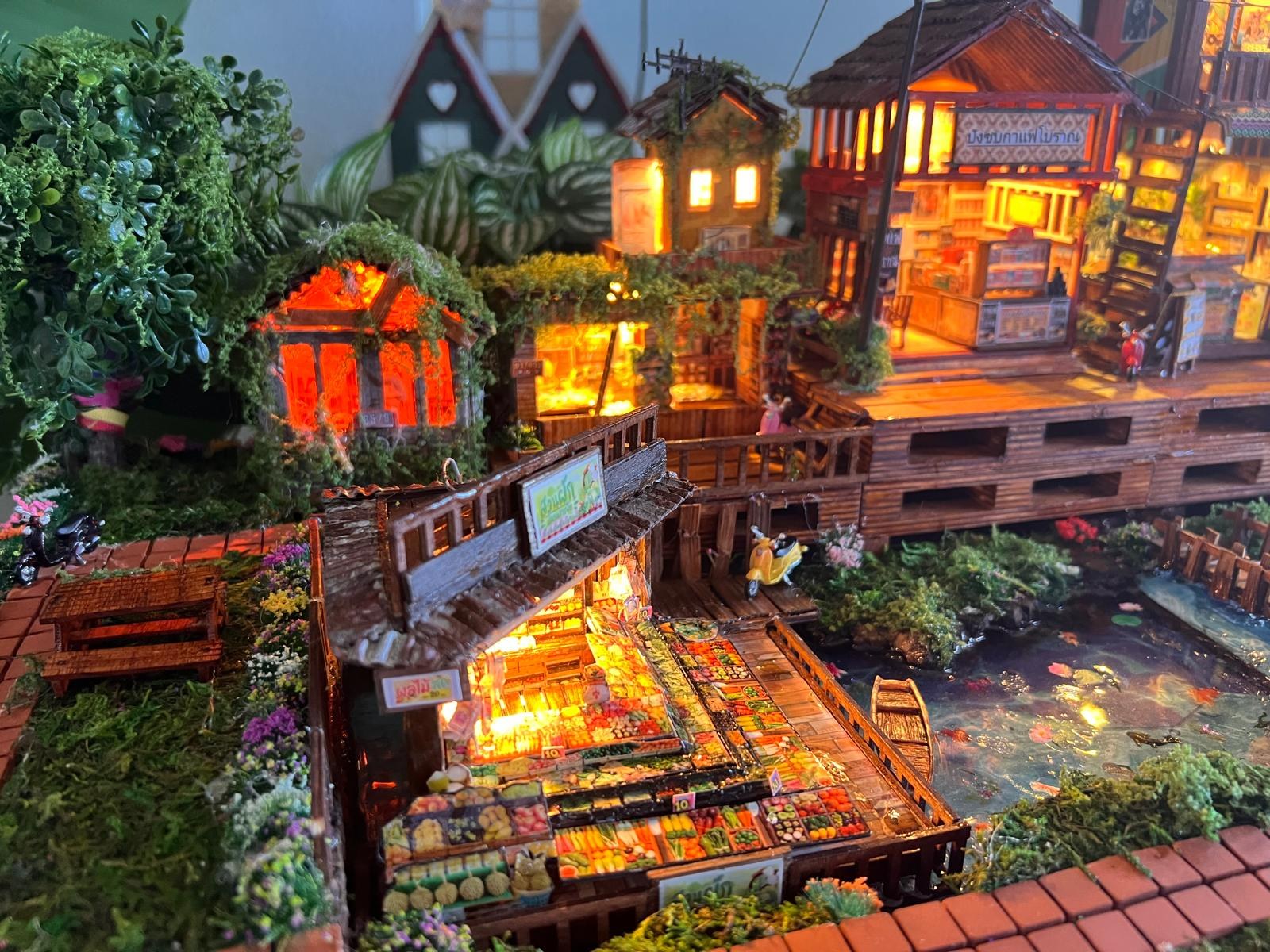 A detail of Sirena's hand-built miniature village