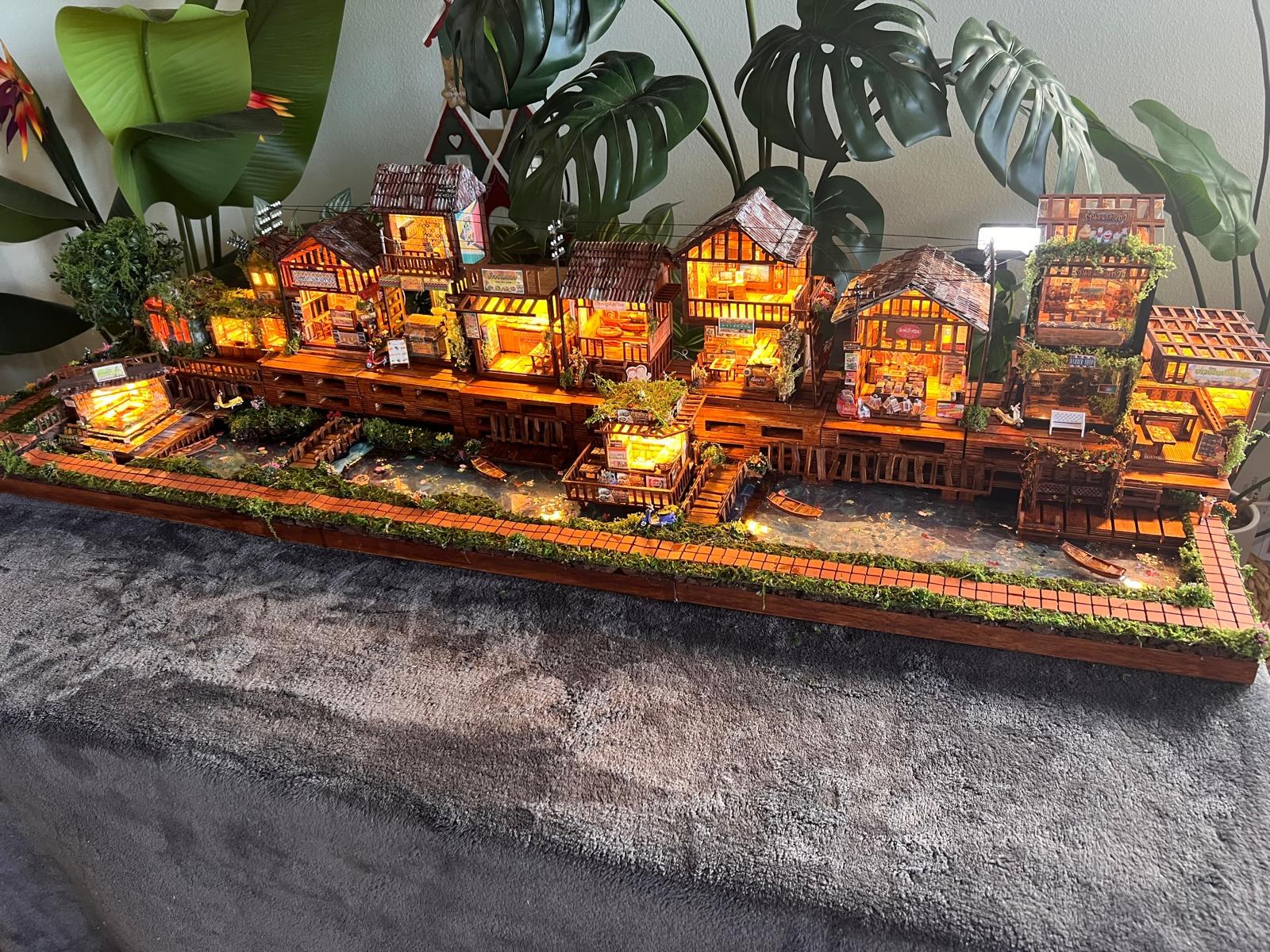 A detail of Sirena's hand-built miniature village