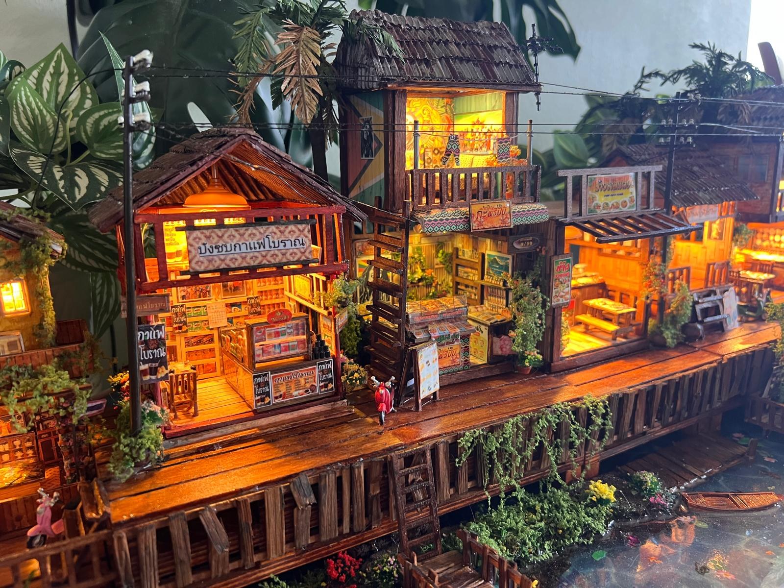 A detail of Sirena's hand-built miniature village