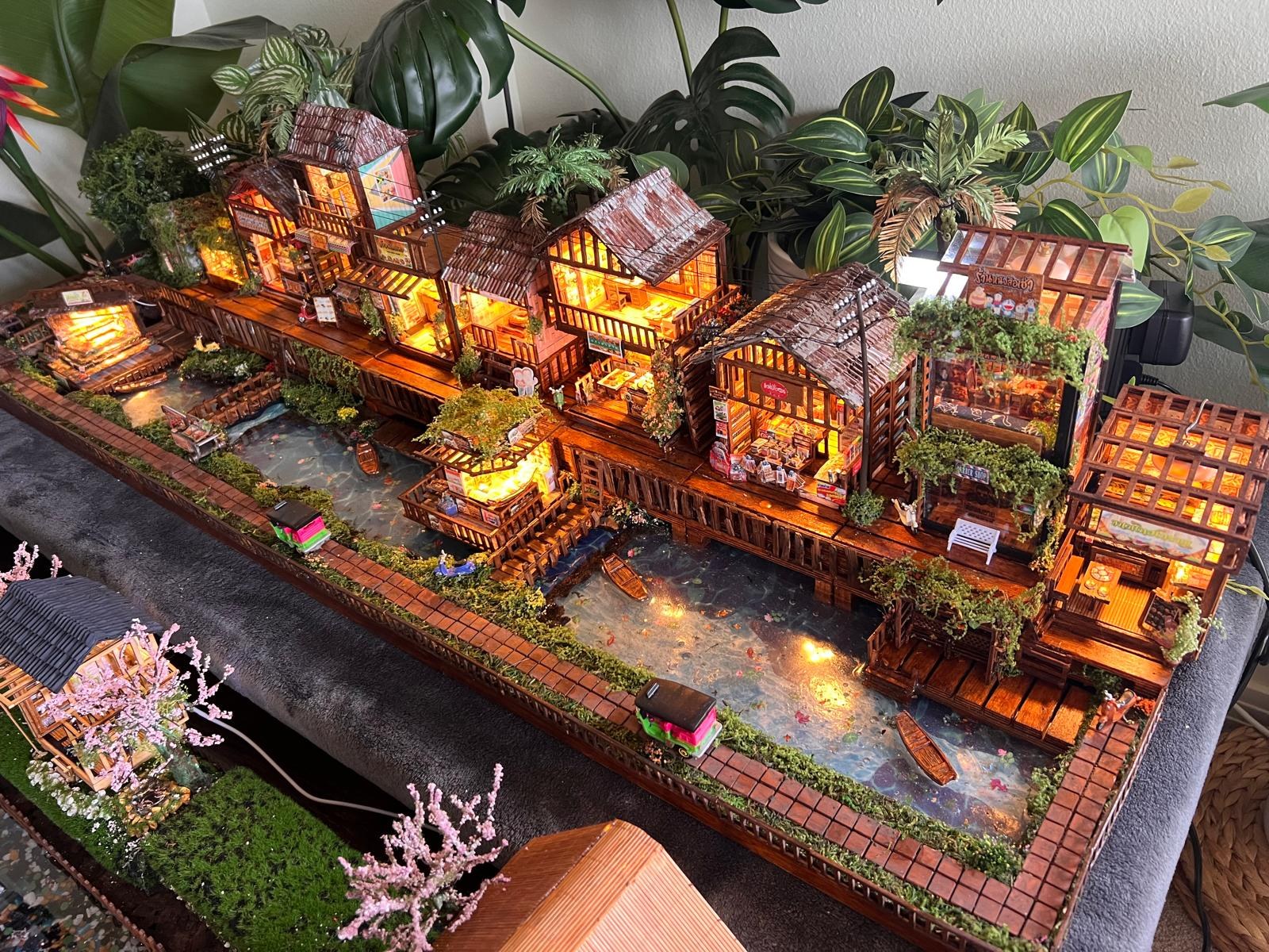 A detail of Sirena's hand-built miniature village